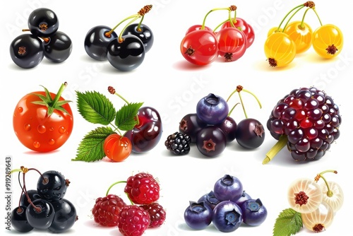 Fototapeta Naklejka Na Ścianę i Meble -  Colorful arrangement of various fruits on a white surface, great for healthy food or gift ideas