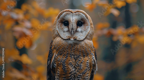 a close-up photo of a barn owl with a dark and textured feathered face. photo