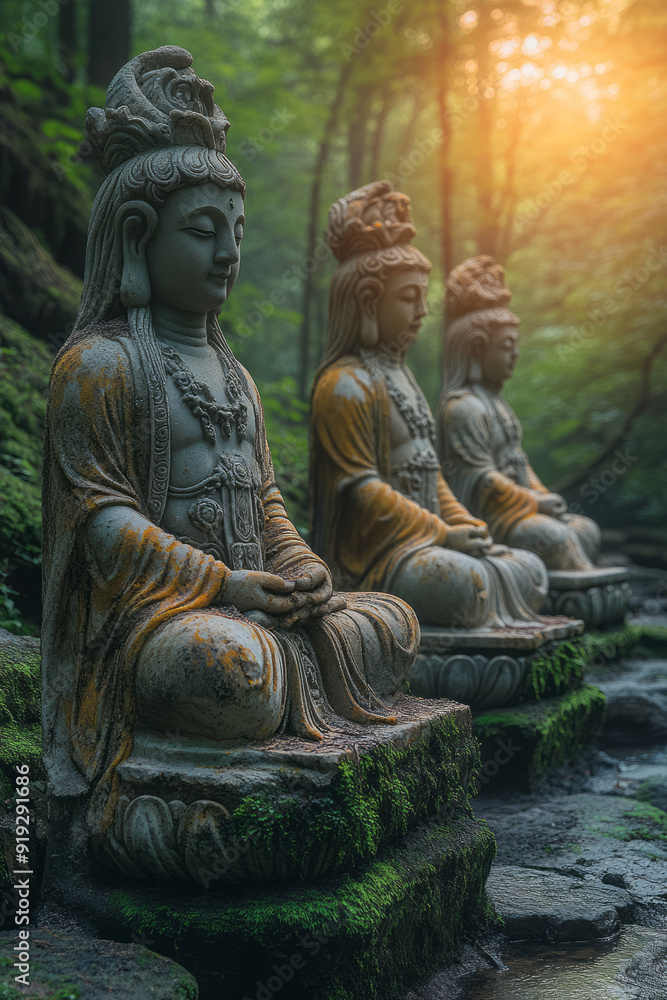 A sacred grove deep in the forest, protected by the Forest Sentinels--statues of powerful animal spirits, A sacred grove deep in the forest, protected by the Forest Sentinels--statues of powerful animal spirits,