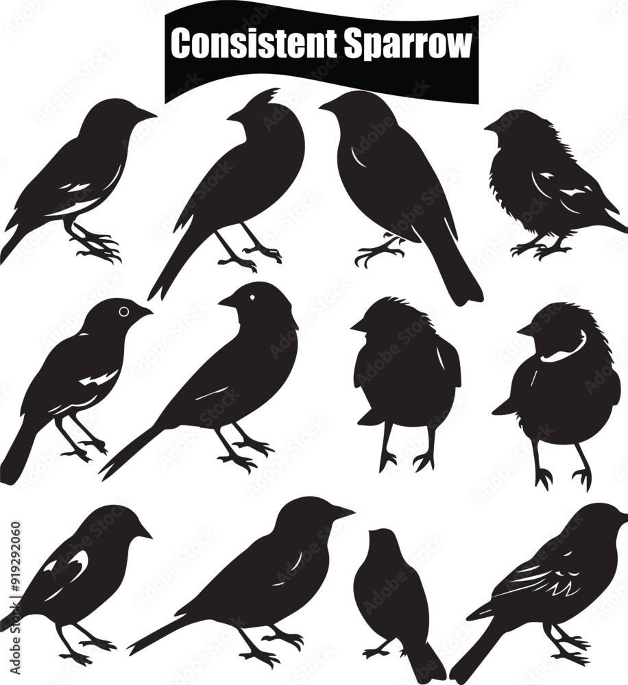 Obraz premium Sparrow Minimalist Black Silhouette Vector Collection