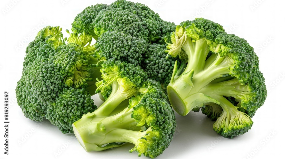 Fresh Green Broccoli Florets on White Background Fresh Green Broccoli Florets on White Background