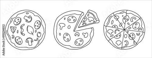 Set of pizza doodle