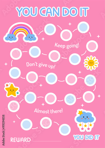 Printable rainbow reward chart for little girl princess. Sticker behavior chart, chore chart for kids. Toddler routine chart. Potty training. Toddler routine.