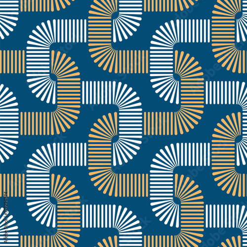Seamless abstract geometric pattern with dashed wavy intersecting lines. Retro style decorative grid. 