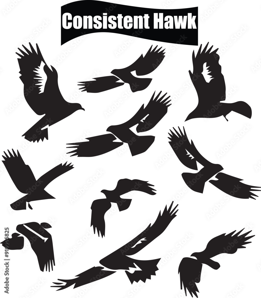Obraz premium Hawk Minimalist Black Silhouette Vector Collection