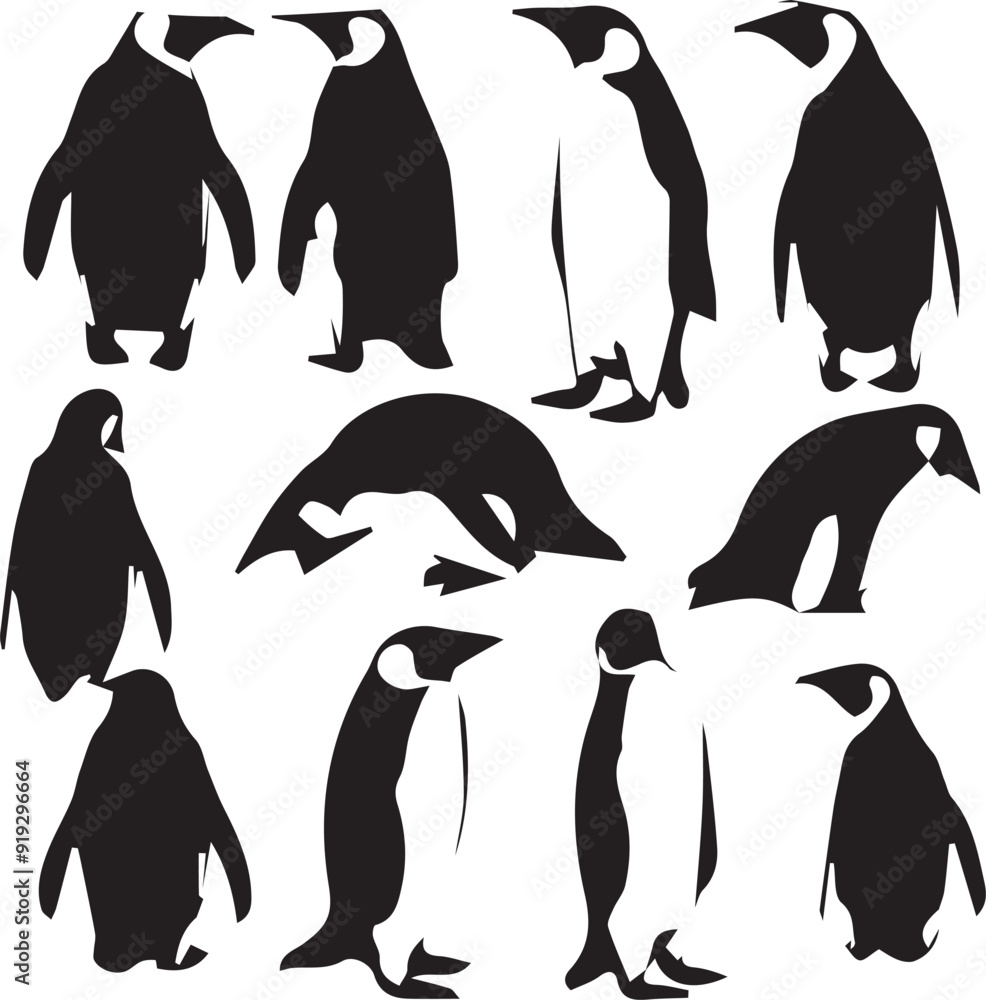 Naklejka premium Penguin Artistic Silhouette Elements in Black
