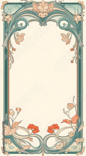 Ornate floral frame with peach and red flowers.