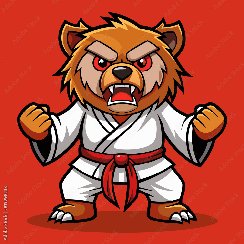 Naklejka premium cartoon illustration karate bear in kimono