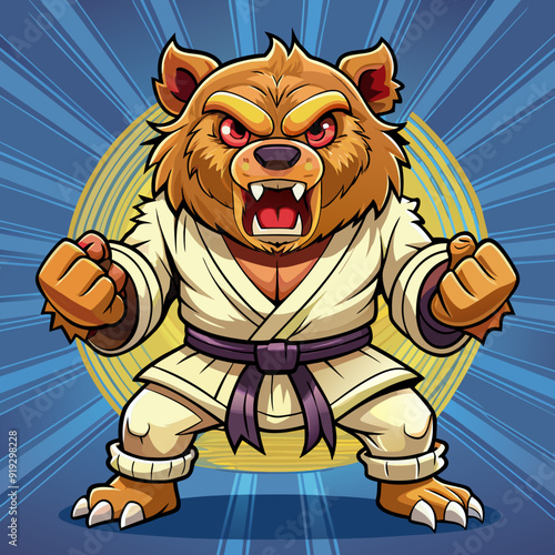 cartoon illustration karate bear in kimono