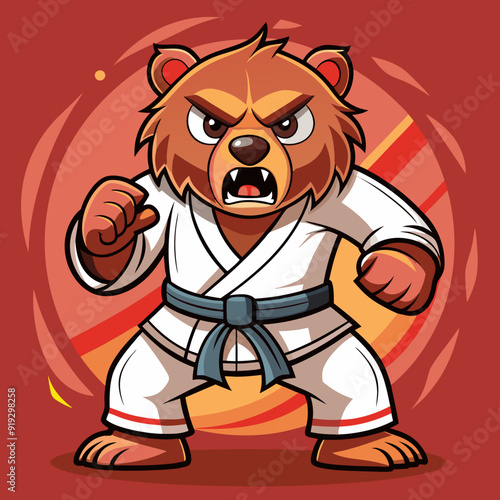 cartoon illustration karate bear in kimono