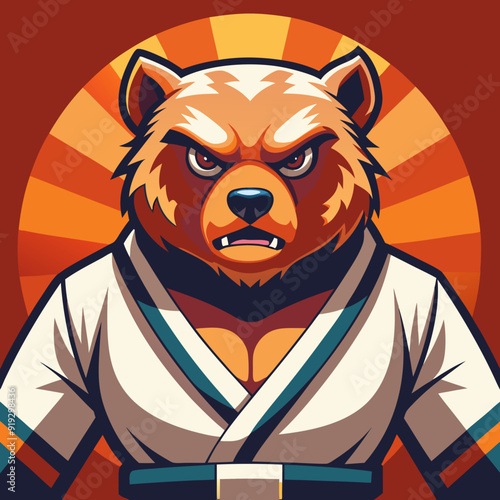 cartoon illustration karate bear in kimono