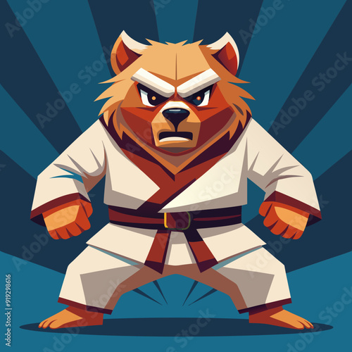 cartoon illustration karate bear in kimono