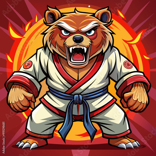 cartoon illustration karate bear in kimono