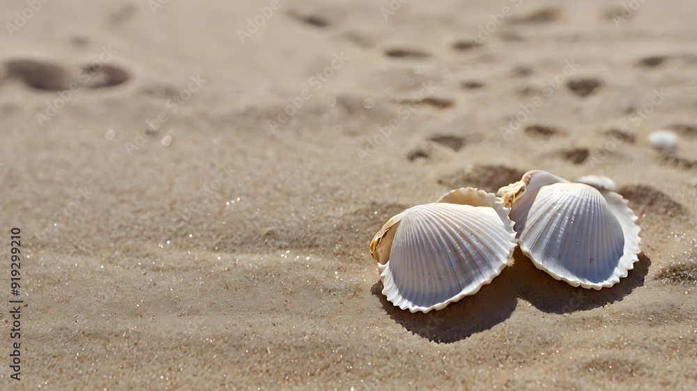 Unique seashells by the sea, sea shells view on sands of beach, seaside shores Unique seashells by the sea, sea shells view on sands of beach, seaside shores