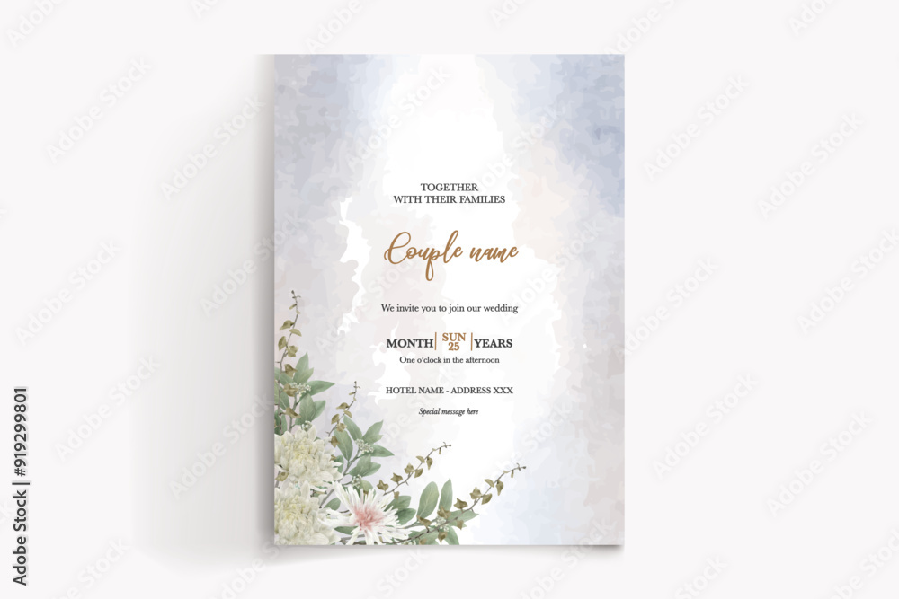 WEDDING INVITATION FRAME WITH FLOWER DECORATIONS WITH FRESH LEAVES WEDDING INVITATION FRAME WITH FLOWER DECORATIONS WITH FRESH LEAVES