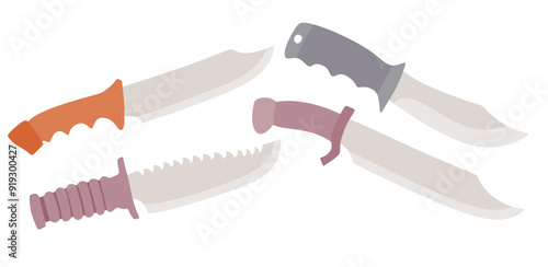 knives vector set cute cartoon style.