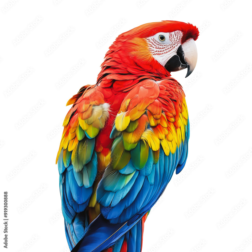 Naklejka premium PNG Colorful parrot perched on a white background