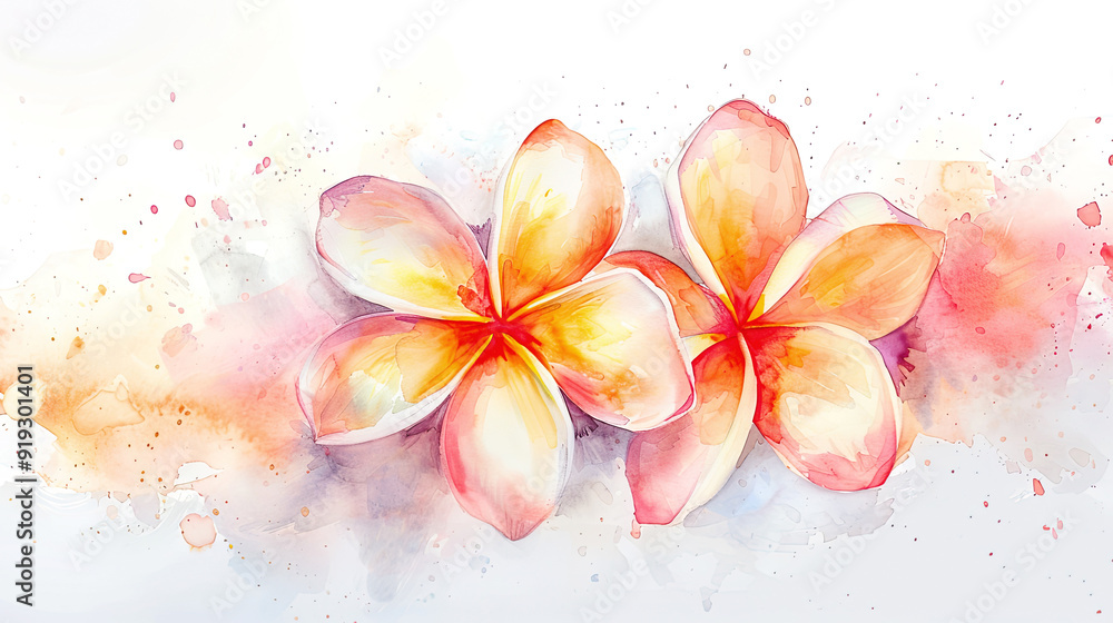 Watercolor plumeria detailing with fine brushes, intricate and delicate, vibrant colors, light background Watercolor plumeria detailing with fine brushes, intricate and delicate, vibrant colors, light background