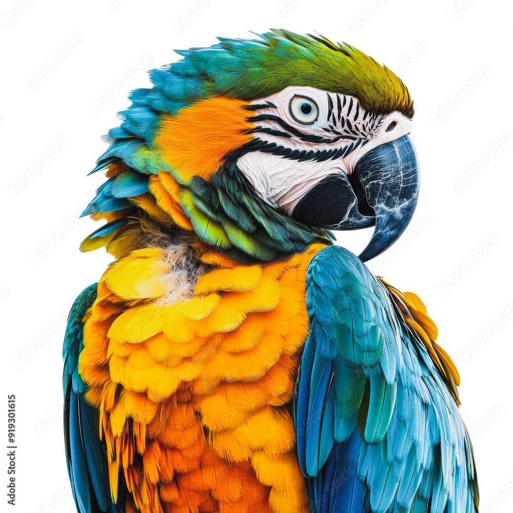 Obraz premium PNG Colorful parrot perched against a white background