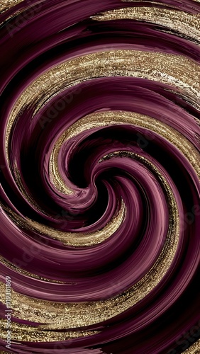 Beautiful Crimson Paint Swirls with Gold Glitter. Contemporary Design Wallpaper