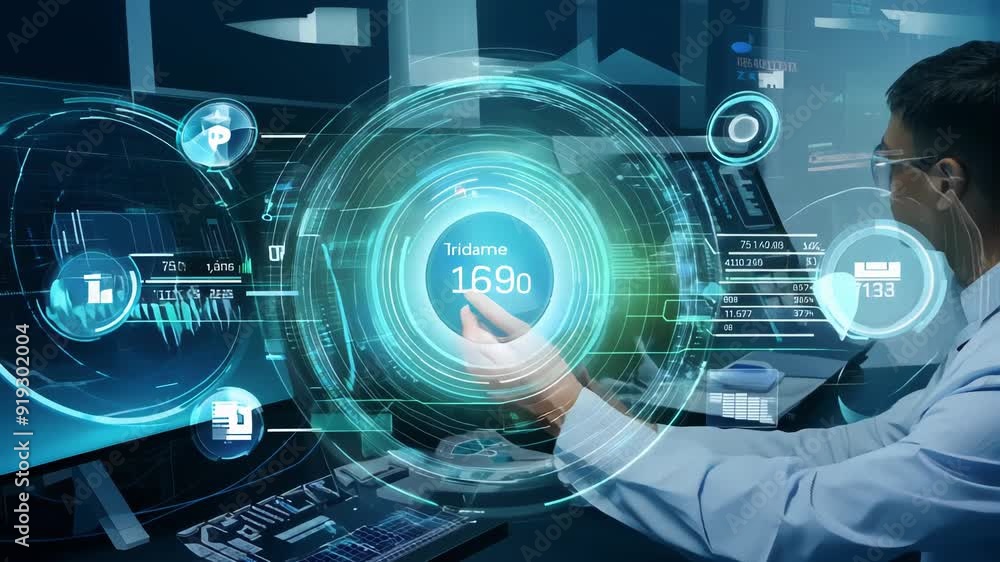 Man working with futuristic technology Man working with futuristic technology