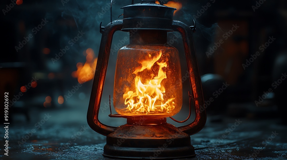 Fire in lantern cinematic lighting on dark background Fire in lantern cinematic lighting on dark background