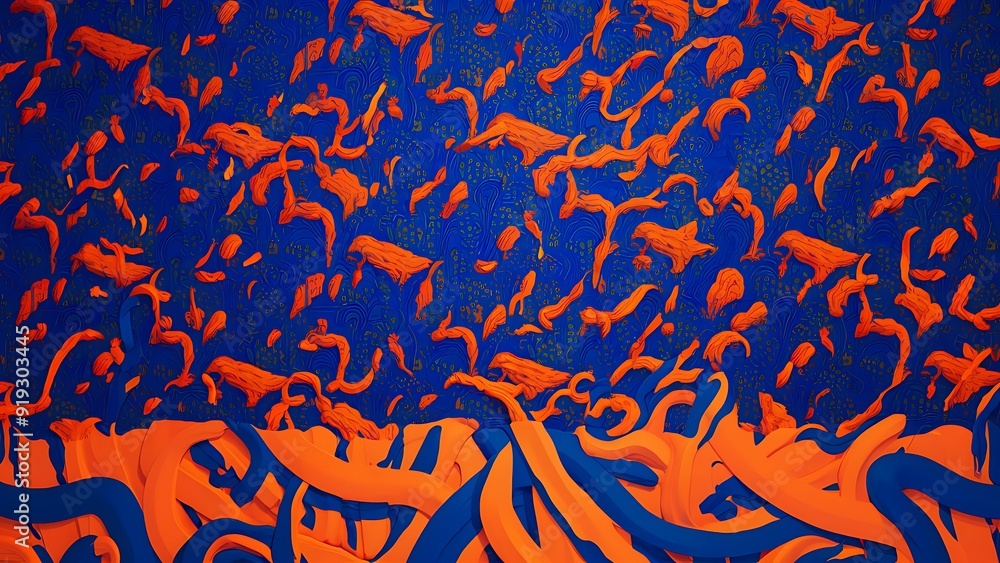 Blue and orange wallpaper with orange and blue paint at the bottom Blue and orange wallpaper with orange and blue paint at the bottom