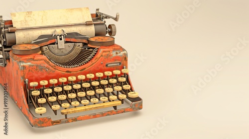 Vintage Red Typewriter on a Beige Background