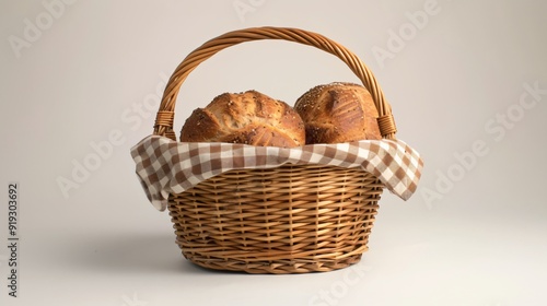 Wicker Basket Filled with Freshly Baked Bread