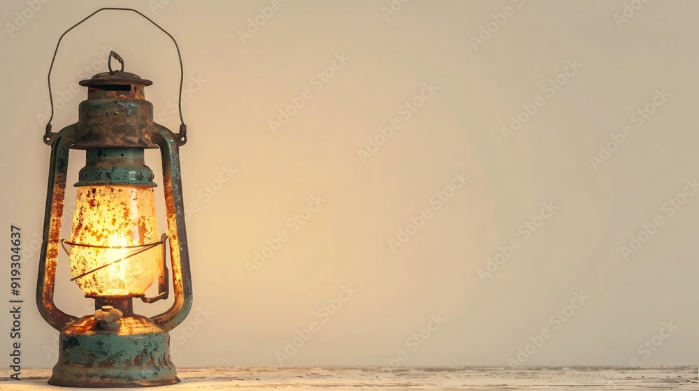 Rustic Lantern with Warm Glow on a Wooden Surface Rustic Lantern with Warm Glow on a Wooden Surface