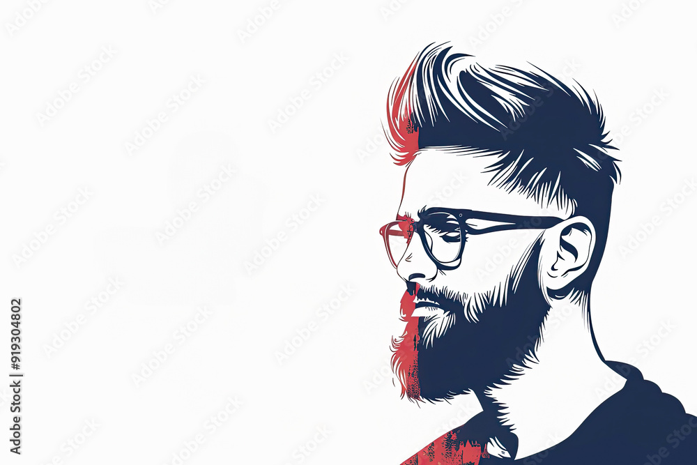 Illustration of a stylish man with a well-groomed beard and glasses, highlighting a modern and fashionable look suitable for World Beard Day celebrations and beard-related promotions Illustration of a stylish man with a well-groomed beard and glasses, highlighting a modern and fashionable look suitable for World Beard Day celebrations and beard-related promotions