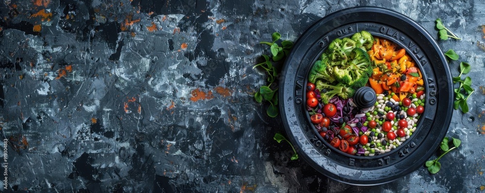 Artistic image of a weight plate turned into a plate of food, symbolizing the integration of fitness and nutrition in achieving goals Artistic image of a weight plate turned into a plate of food, symbolizing the integration of fitness and nutrition in achieving goals