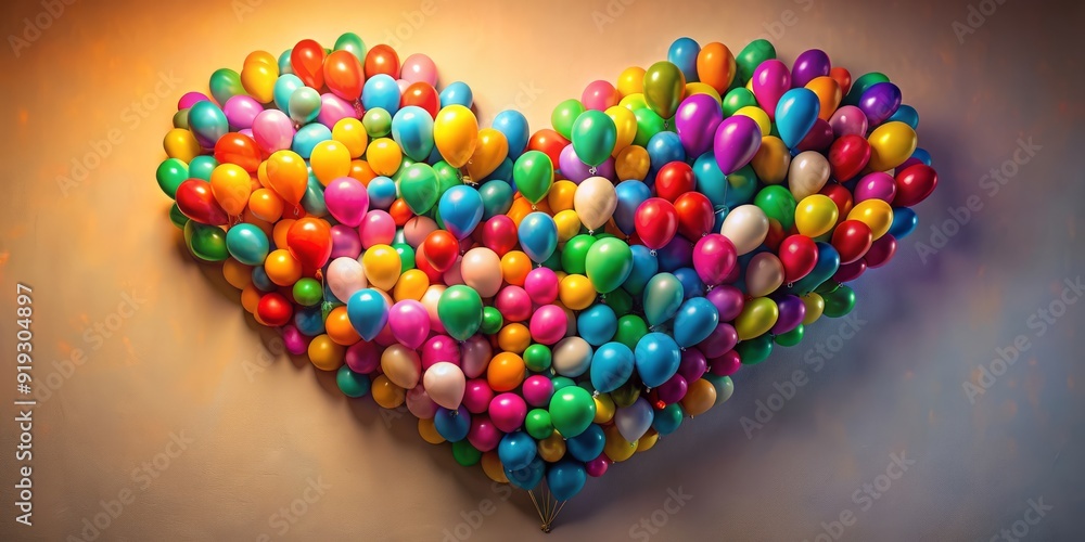 Vibrant abstract wall art featuring colorful balloons floating inside a child's heart, perfect for Mother's Day or Father's Day, ideal background for banners or posters. Vibrant abstract wall art featuring colorful balloons floating inside a child's heart, perfect for Mother's Day or Father's Day, ideal background for banners or posters.