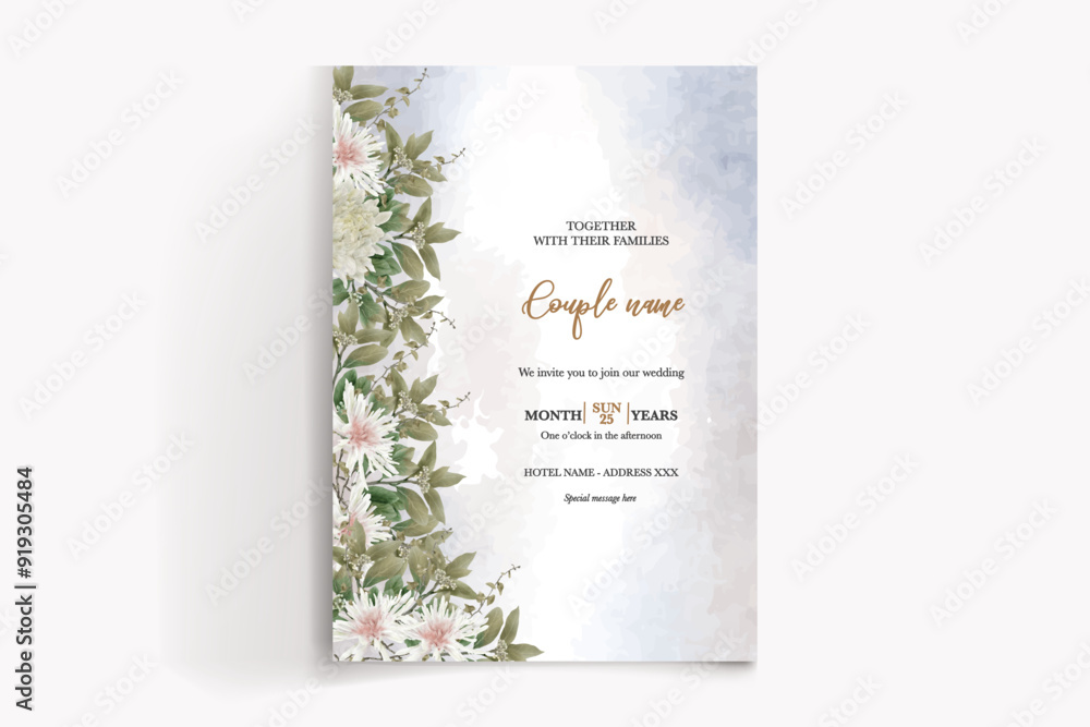 WEDDING INVITATION FRAME WITH FLOWER DECORATIONS WITH FRESH LEAVES WEDDING INVITATION FRAME WITH FLOWER DECORATIONS WITH FRESH LEAVES