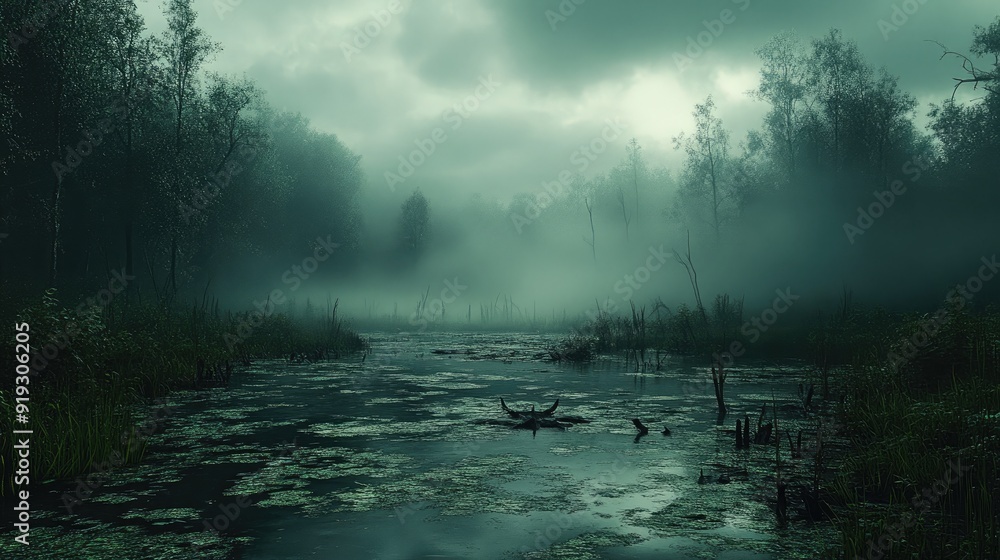 Cursed Swamp Haunted by Vengeful Spirits and Cursed Creatures: An Eerie and Sinister Scene Cursed Swamp Haunted by Vengeful Spirits and Cursed Creatures: An Eerie and Sinister Scene