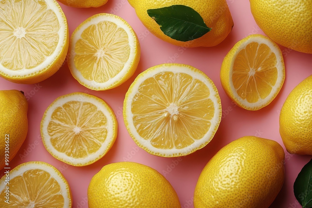 vibrant yellow lemons pattern on pastel pink backdrop bold contrast minimalist design playful arrangement with subtle shadows for depth vibrant yellow lemons pattern on pastel pink backdrop bold contrast minimalist design playful arrangement with subtle shadows for depth