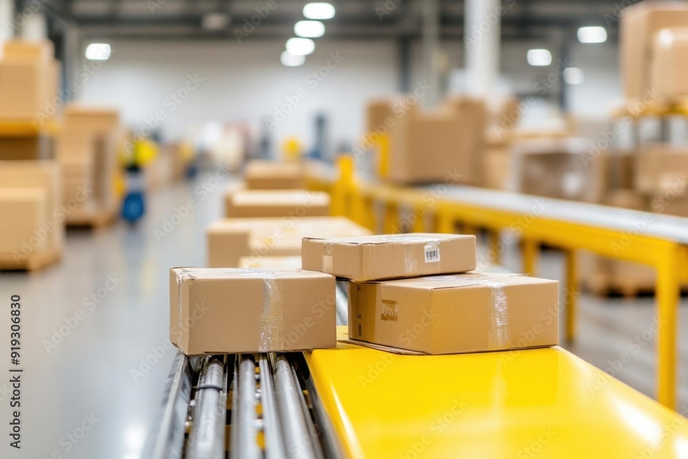 Warehouse with automated sorting machines and conveyor belts, logistics efficiency, modern supply chain management Warehouse with automated sorting machines and conveyor belts, logistics efficiency, modern supply chain management