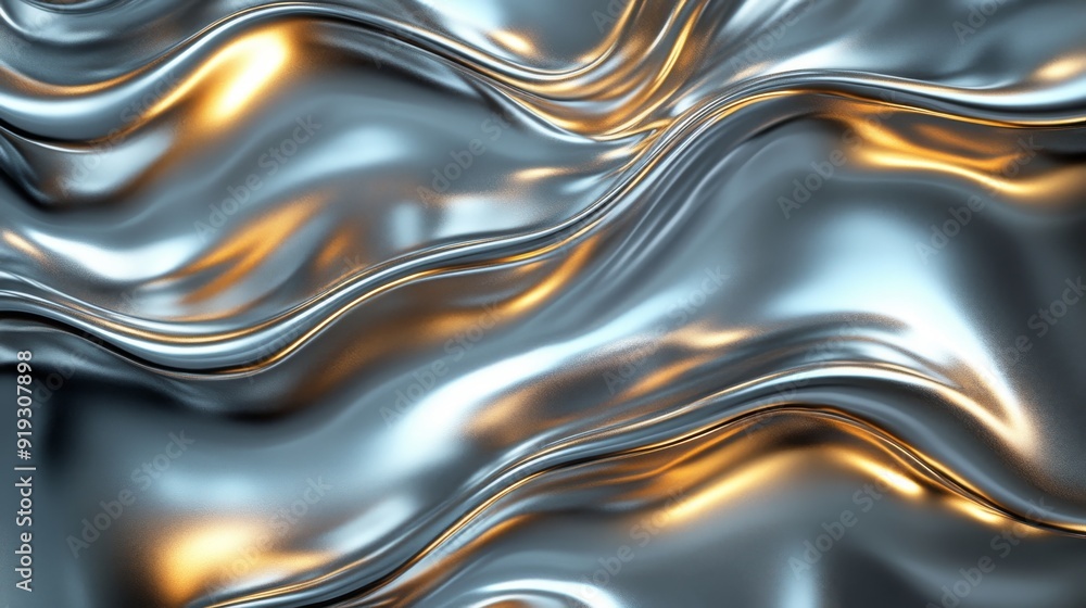 Abstract Wavy Silver Surface with Golden Highlights Abstract Wavy Silver Surface with Golden Highlights