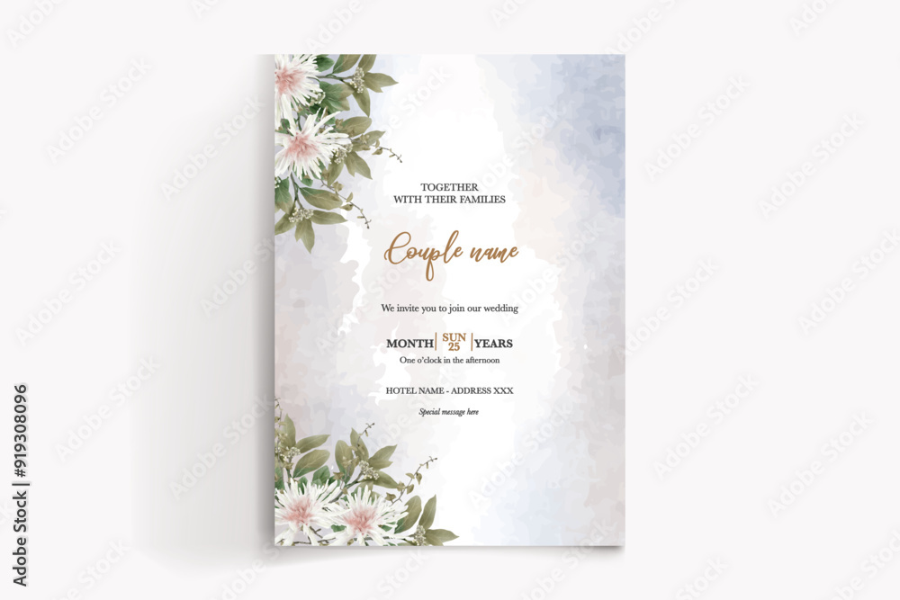 WEDDING INVITATION FRAME WITH FLOWER DECORATIONS WITH FRESH LEAVES WEDDING INVITATION FRAME WITH FLOWER DECORATIONS WITH FRESH LEAVES