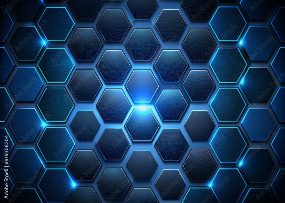 Dark blue and black hexagons combine in a mesmerizing futuristic pattern, creating a seamless abstract background perfect for high-tech and futuristic themed designs. Dark blue and black hexagons combine in a mesmerizing futuristic pattern, creating a seamless abstract background perfect for high-tech and futuristic themed designs.