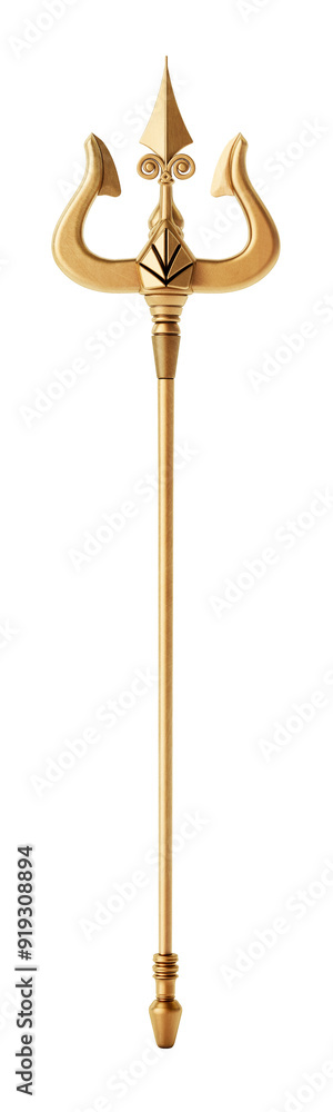Golden trident isolated on transparent background. 3D illustration Golden trident isolated on transparent background. 3D illustration