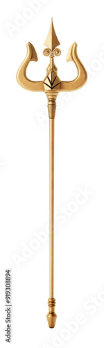 Golden trident isolated on transparent background. 3D illustration