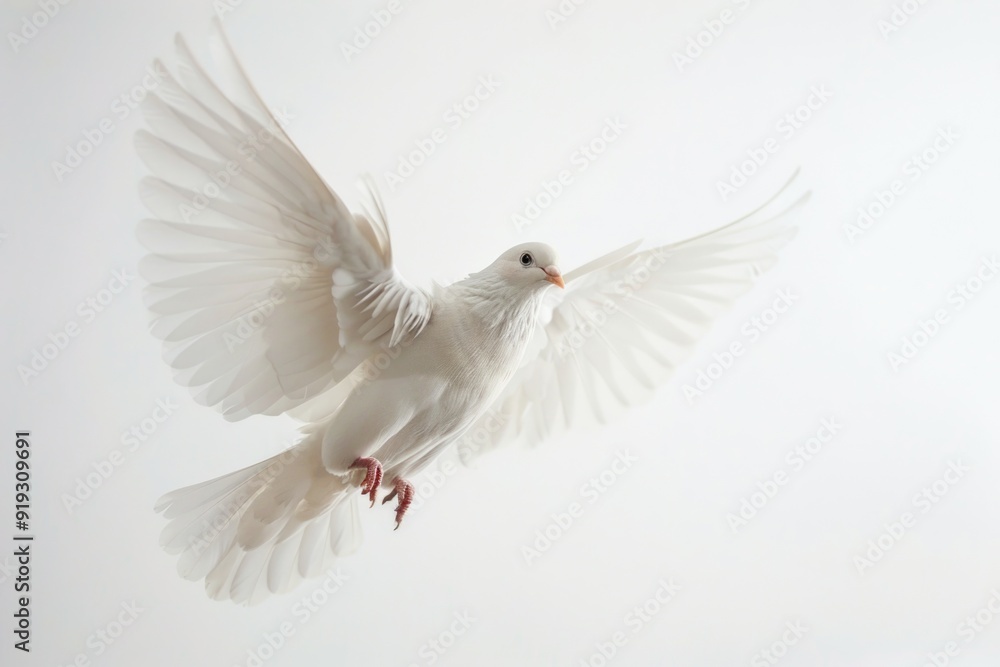 Fototapeta premium A small white bird soaring through the air with its wings spread wide
