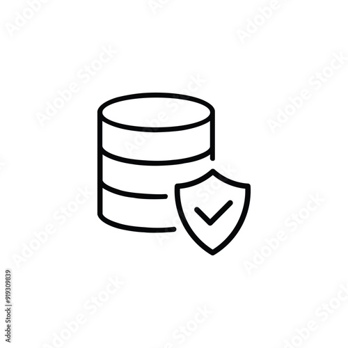 Black single database protection line icon isolated on white background. simple digital data security flat design vector pictogram, infographic interface elements for app logo web