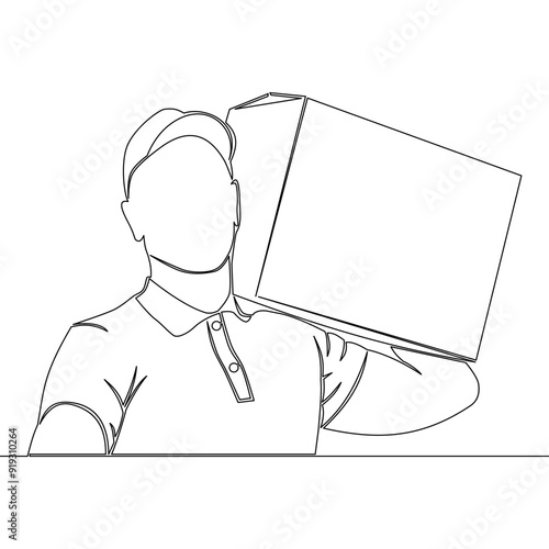 Continuous one single line drawing A delivery worker carries a packages icon vector illustration concept