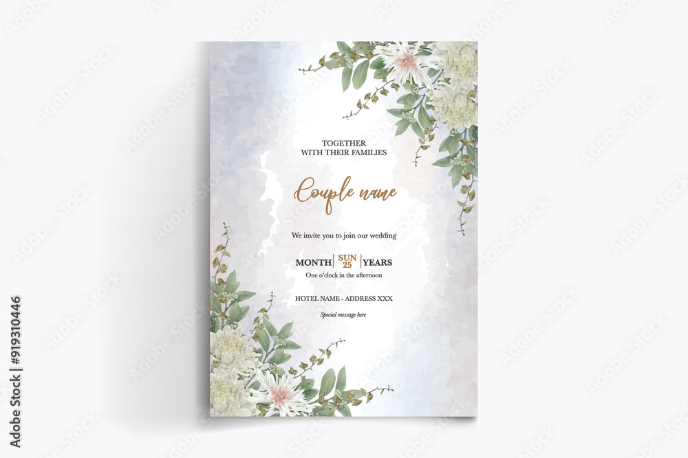 WEDDING INVITATION FRAME WITH FLOWER DECORATIONS WITH FRESH LEAVES WEDDING INVITATION FRAME WITH FLOWER DECORATIONS WITH FRESH LEAVES