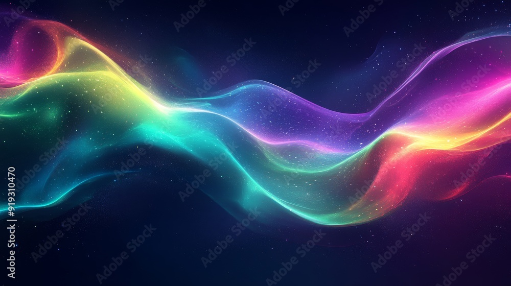 Fototapeta premium Abstract Wavy Rainbow Nebula with Glittering Dust