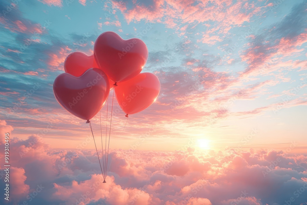 whimsical 3d rendering of love concept heartshaped balloons floating in surreal pastel skyscape soft dreamy atmosphere whimsical 3d rendering of love concept heartshaped balloons floating in surreal pastel skyscape soft dreamy atmosphere