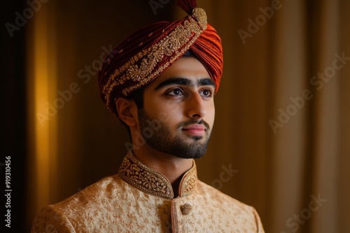 Young man in traditional Indian wedding attire photo