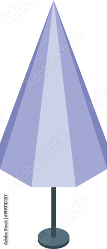 This vector illustration features a large, conical beach umbrella with a sturdy pole and base, providing ample shade from the sun